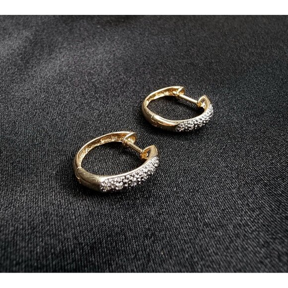 14K Solid Gold Genuine Diamonds Hoop Earrings - Picture 4 of 4
